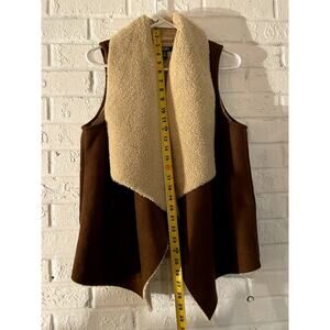 CHAPS Faux Suede Sherpa Lined Draped Open Front Waterfall Vest